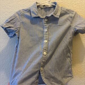 H&M Toddler Boy Blue White Striped Short Sleeve Button-Down Shirt - Size 1.5-2Y
